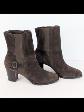 Cole Haan Brown Suede Leather Boots Women Size 8.5B Heel 2.5" Made In Brazil